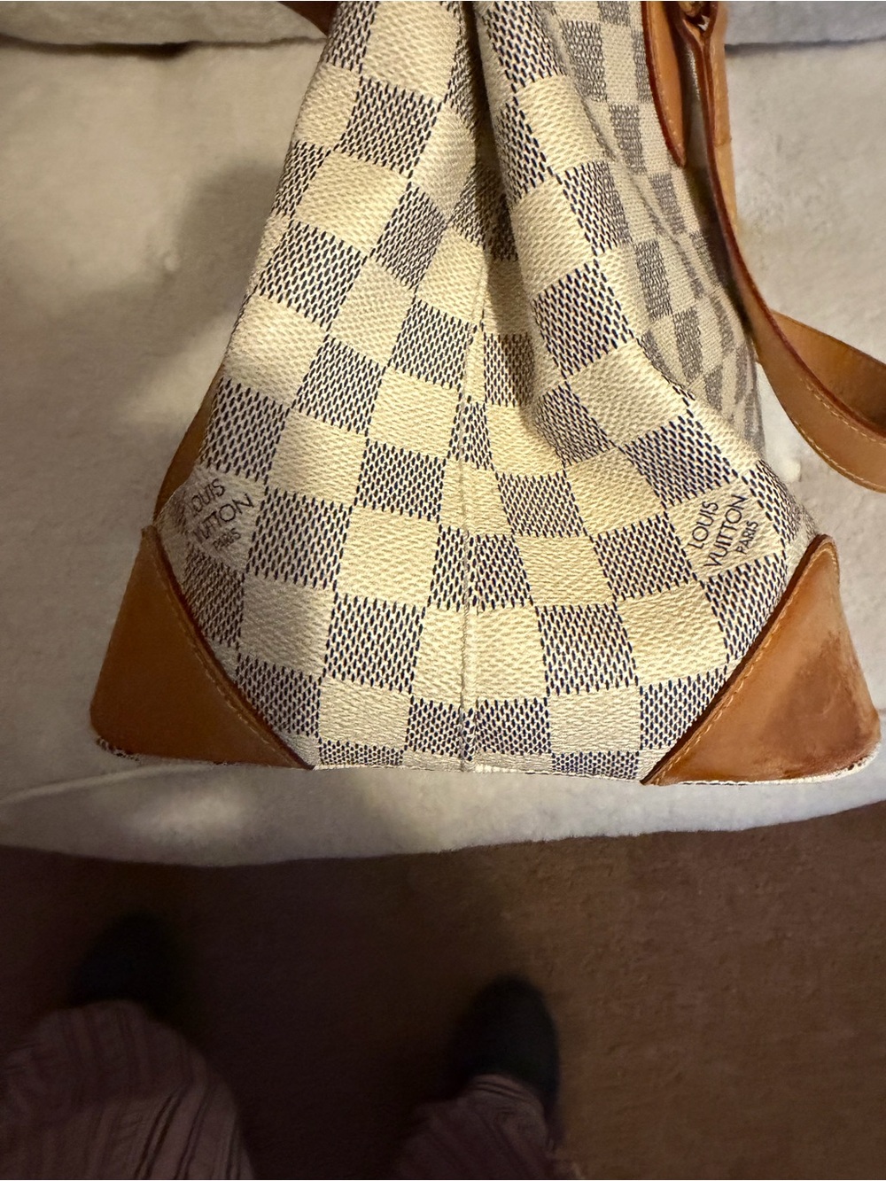 Louis Vuitton Damier Azur Canvas Tote with Tan Leather Trim - Picture 2 of 5